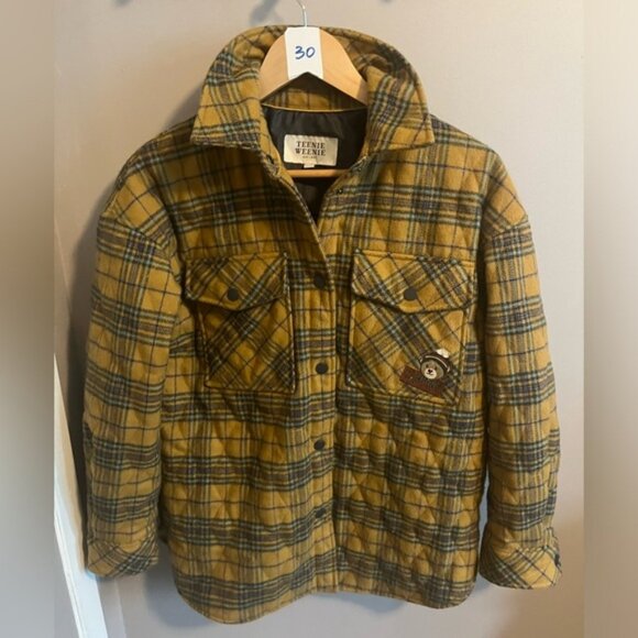 Teenie Weenie lumberjack “that bear” plaid yellow colourway fall coat ladies S - Picture 3 of 10